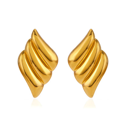 Gold Feather Punk Stud Earrings for Women