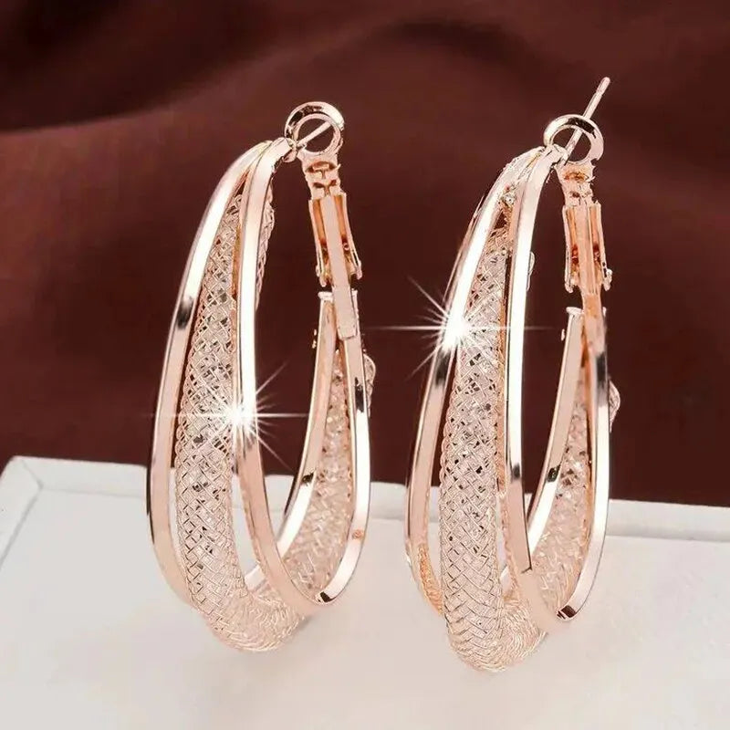 Elegant Crystal Hoop Earrings - Twisted Metal Design