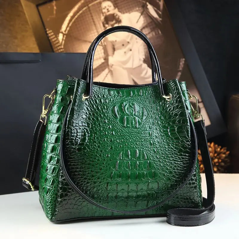 New Tote Bag for Women Crocodile Print Textured Bucket Bag Retro Shoulder Bag Fashion Handbag​