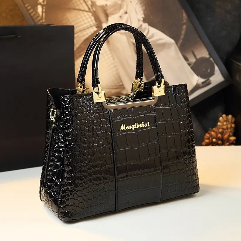 Summer Shiny Mother Bag Crocodile Pattern Middle Aged Women Tote Light Luxury Brand Handbag