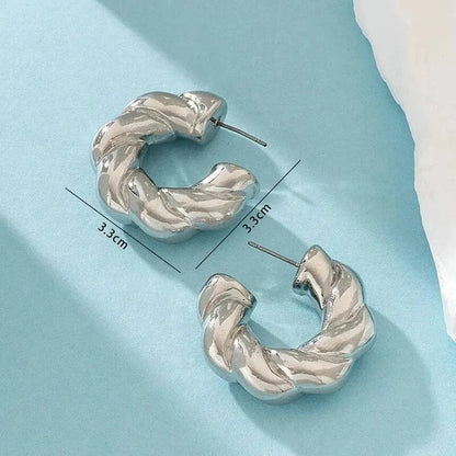 Elegant Crystal Hoop Earrings - Twisted Metal Design