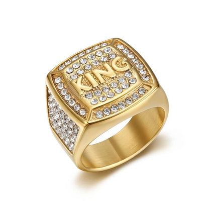 Iced Out KING Ring - Gold Stainless Steel