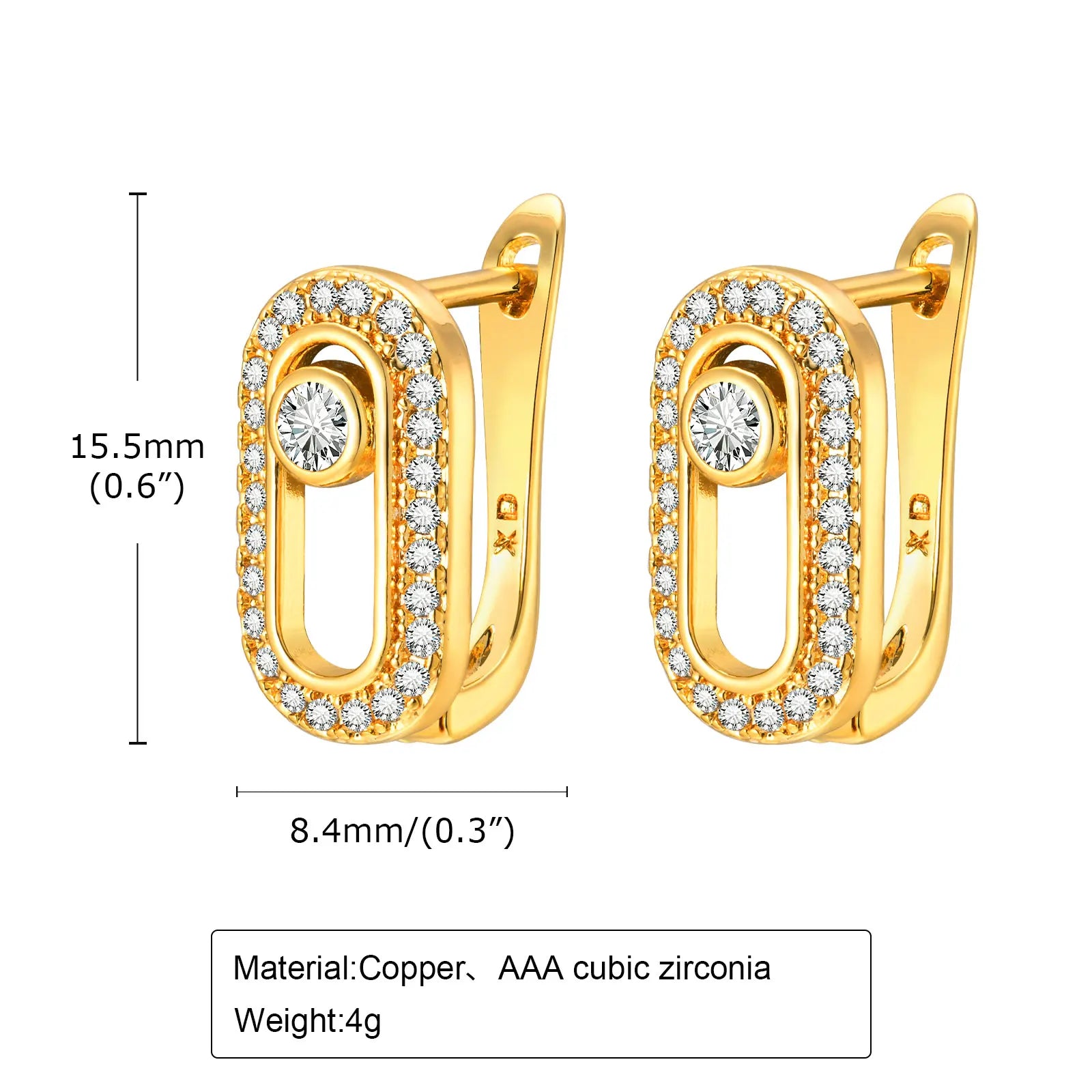 Women Girls Geometric Trendy Hoops Earrings, Paperclip Shape Metal Earrings Bling AAA Cubic Zirconia Stone Party Jewelry Huggies