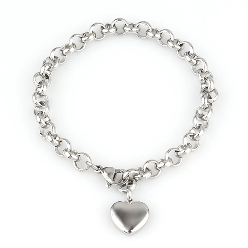 316L Stainless Steel Heart Bracelet For Women Fashion   Heart Pendant Chain Bracelets Jewelry Gift