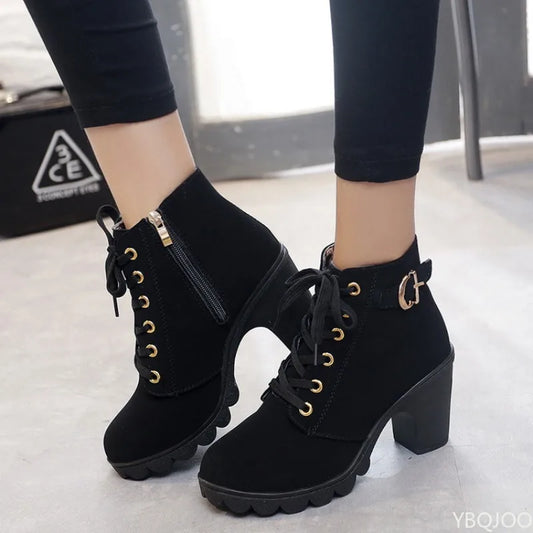 New Spring Winter Fashionable versatile Women Boots Lace-up Fashionable versatile Ladies Shoes comfortable High Heels Boots