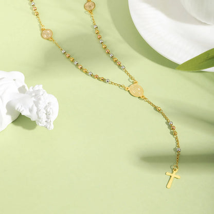 Stainless Steel Virgin Vrand Three-color Beaded Y-Shaped Necklaces for women,The Holy Spirit Cross Pendant Necklace,Jewelry Gift