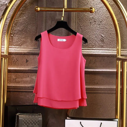 2024 Fashion Summer Chiffon Blouses Women Solid Loose blouse Sleeveless O-Neck Tops 13 Colors Blouse Shirts Tops blusa feminina