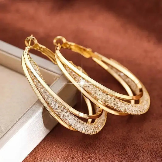 Elegant Crystal Hoop Earrings - Twisted Metal Design