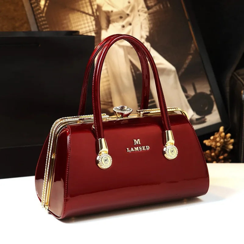 Patent Leather Women Bag for Middle Age Mothers Large Capacity Crossbody Shiny Diamond Tote Bag