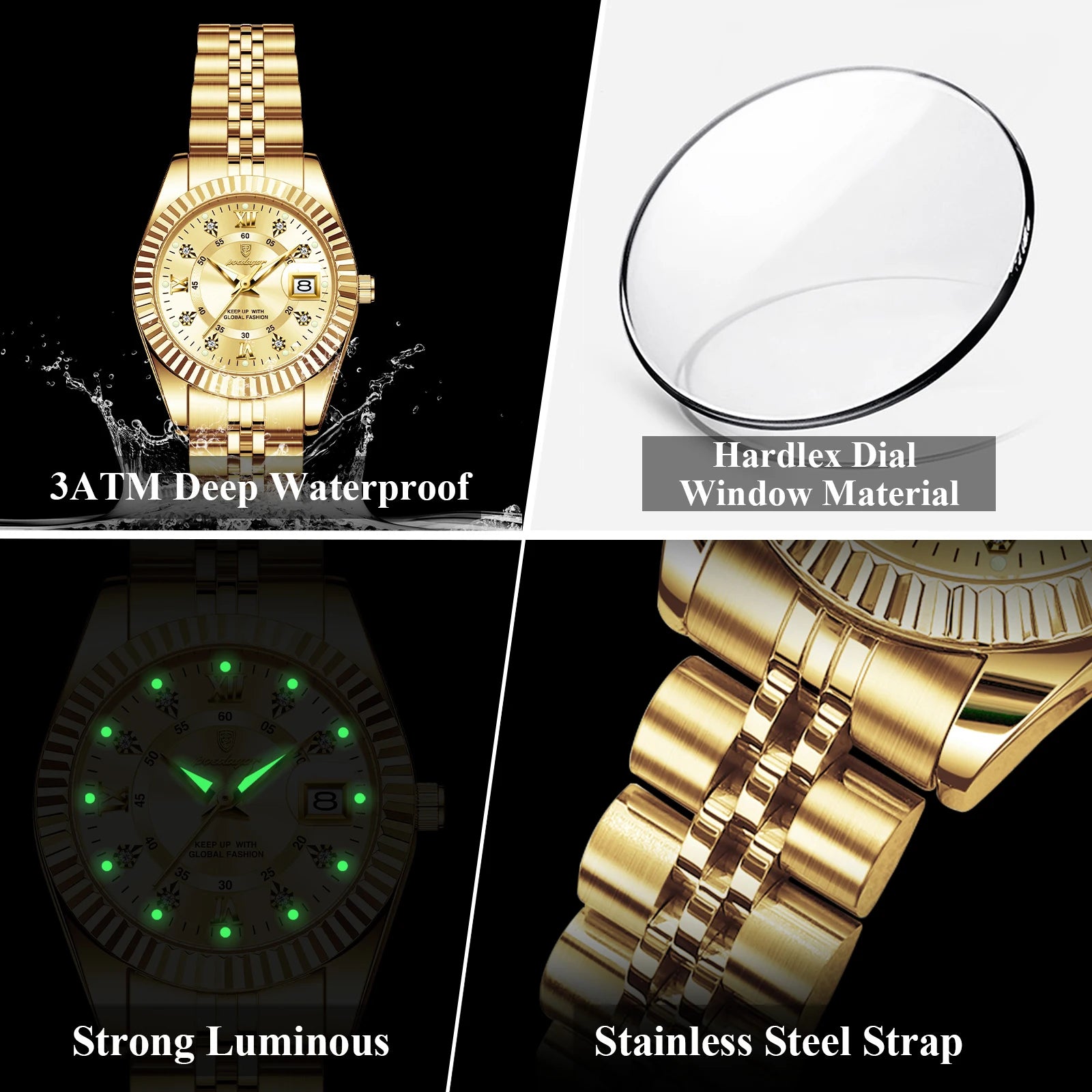 POEDAGAR Top Casual Women's Watches Waterproof Luminous Date Luxury Women Watch Stainless Steel Quartz Fashion Ladies Wristwatch