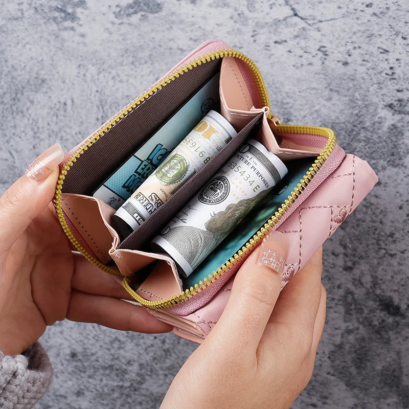 New Women's Wallet Short, Simple Embroidered Love PU Zero Wallet Multi Card Small Wallet Wallet Wallet Clip Card Bag