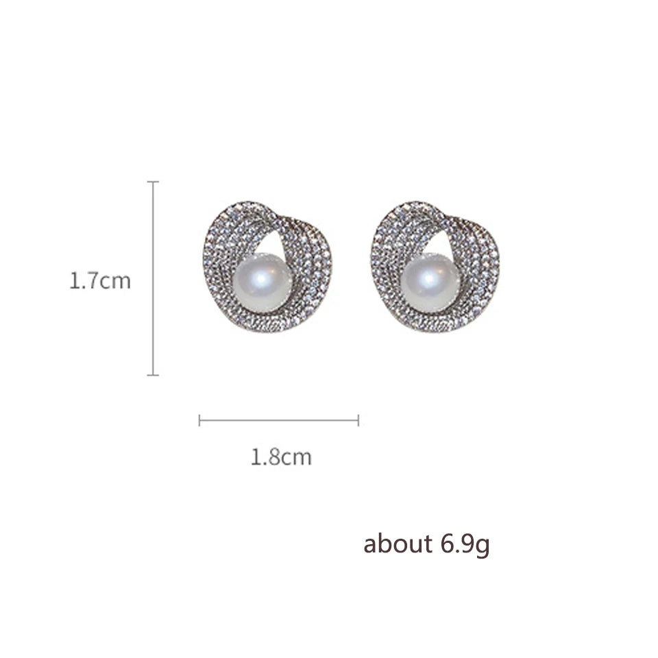 ZAKOL Luxury AAA Zircon Round Pearl Earrings for Women Irregular Stud Earring Temperament Wedding Party Jewelry