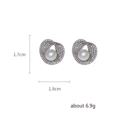 ZAKOL Luxury AAA Zircon Round Pearl Earrings for Women Irregular Stud Earring Temperament Wedding Party Jewelry