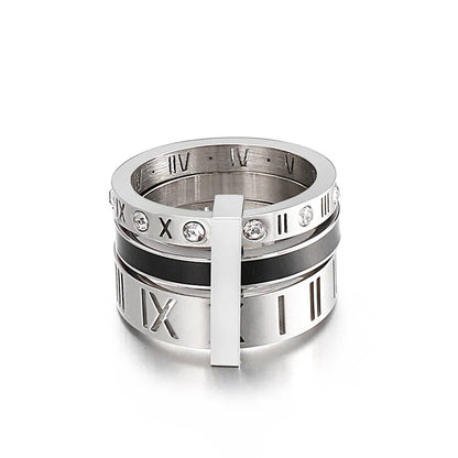 Three Layers Roman Numerals Ring for Women Luxury Stainless Steel Rotatable Crystal Finger Rings Female Wedding Trendy Jewelry