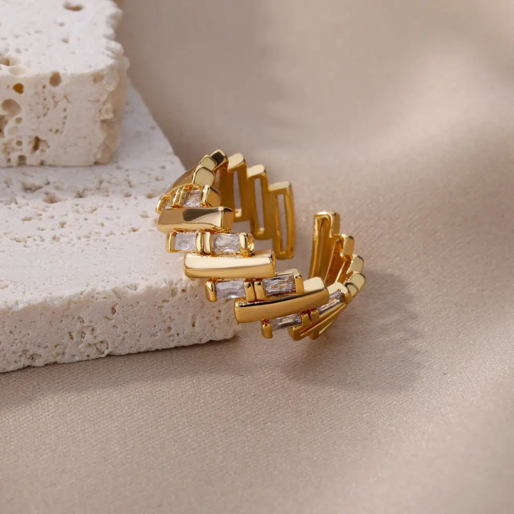 Zircon Bar Rings For Women Gold Plated Stainless Steel Bar Opening Ring 2023 Trending Luxury Wedding Aesthetic Jewelry anillos