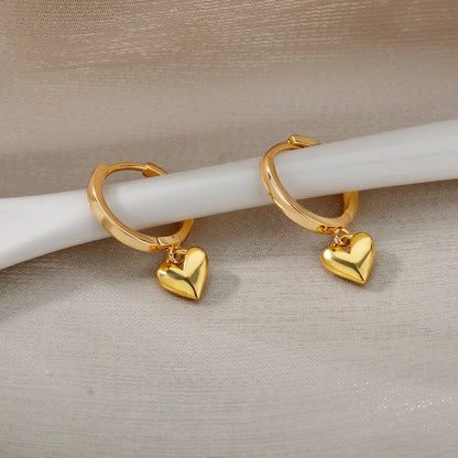 Stainless Steel Heart Earrings For Women Vintage Gold Color Heart Drop Earring Wedding Valentine Jewelry Gift Free Shipping