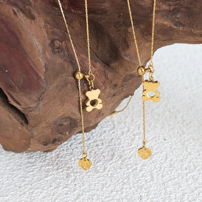 Hollow Bear Pendant Adjustable Necklace For Women 316L Stainless Steel Gold Plated Waterproof Women's Necklaces Girls Neck Chain