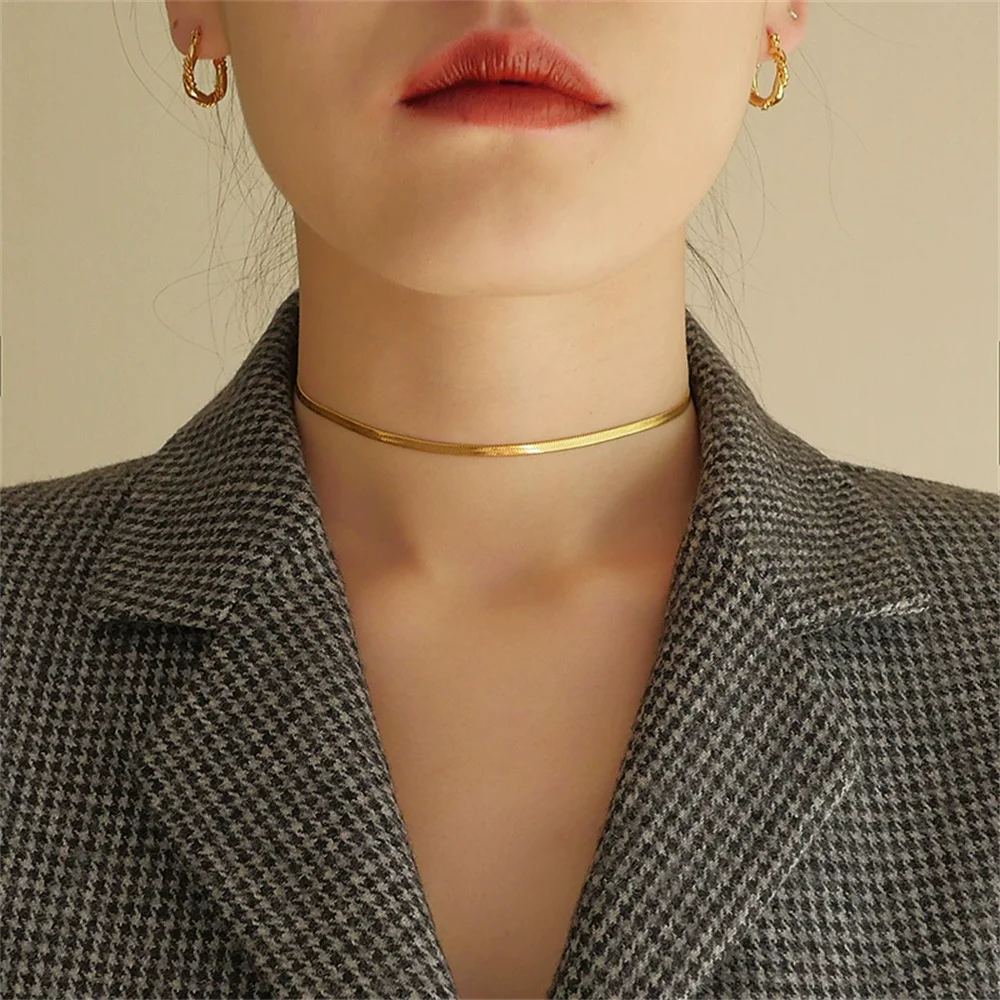 Punk Clavicle Flat Blade Snake Link Choker Necklace Gold Silver Color Stainless Steel Neck Chains For Women Jewelry Chocker 2025