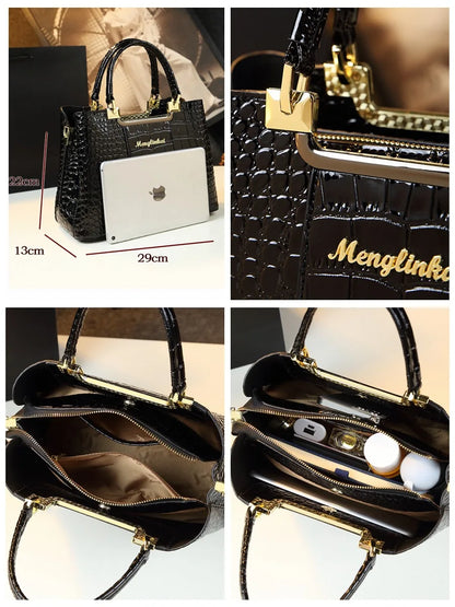 Summer Shiny Mother Bag Crocodile Pattern Middle Aged Women Tote Light Luxury Brand Handbag