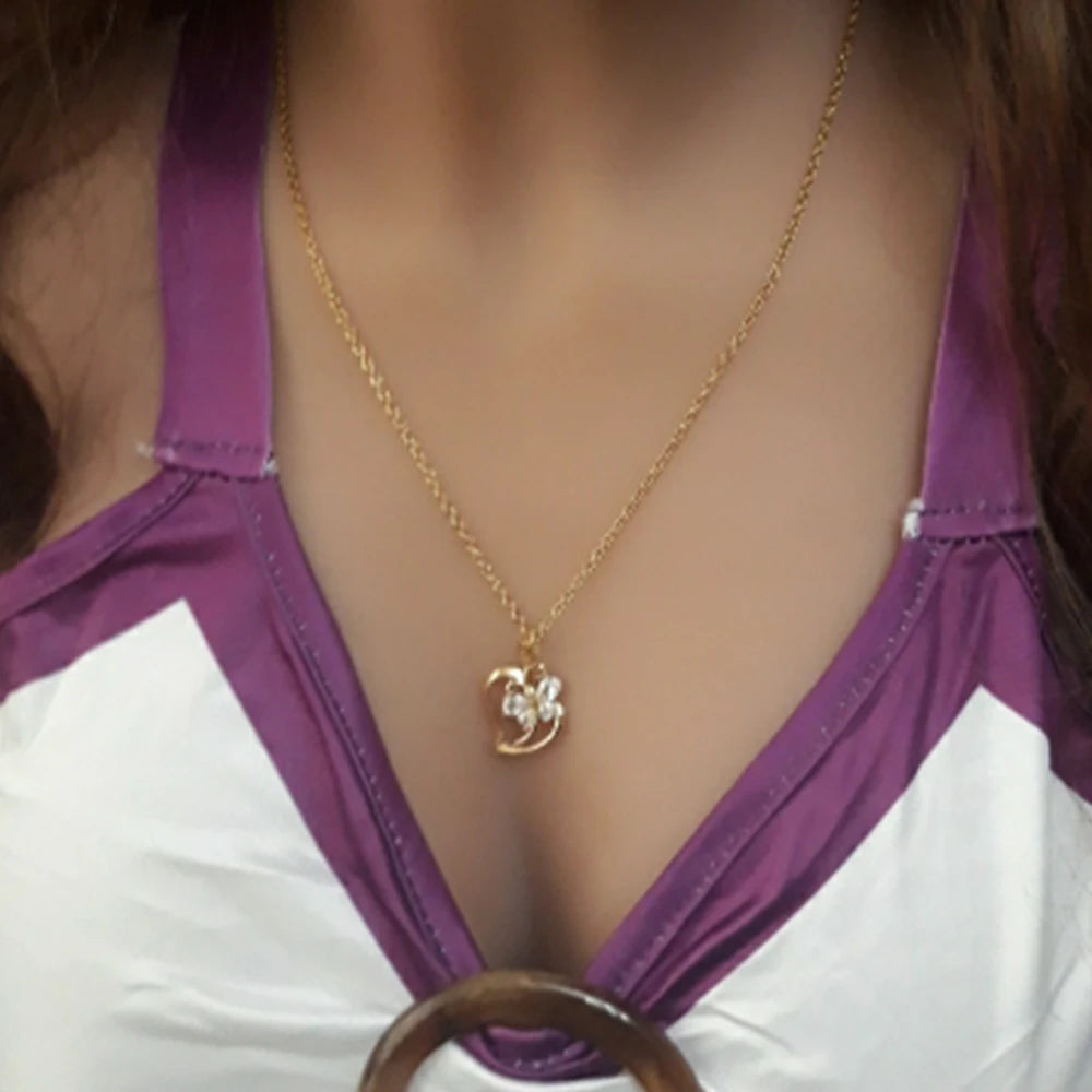 Punk Cute Small CZ Butterfly Heart Charm Pendant 45cm Female Gold Color Clavicle Necklace Chain For Women Fashion Jewelry Gift