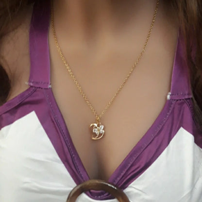 Punk Cute Small CZ Butterfly Heart Charm Pendant 45cm Female Gold Color Clavicle Necklace Chain For Women Fashion Jewelry Gift