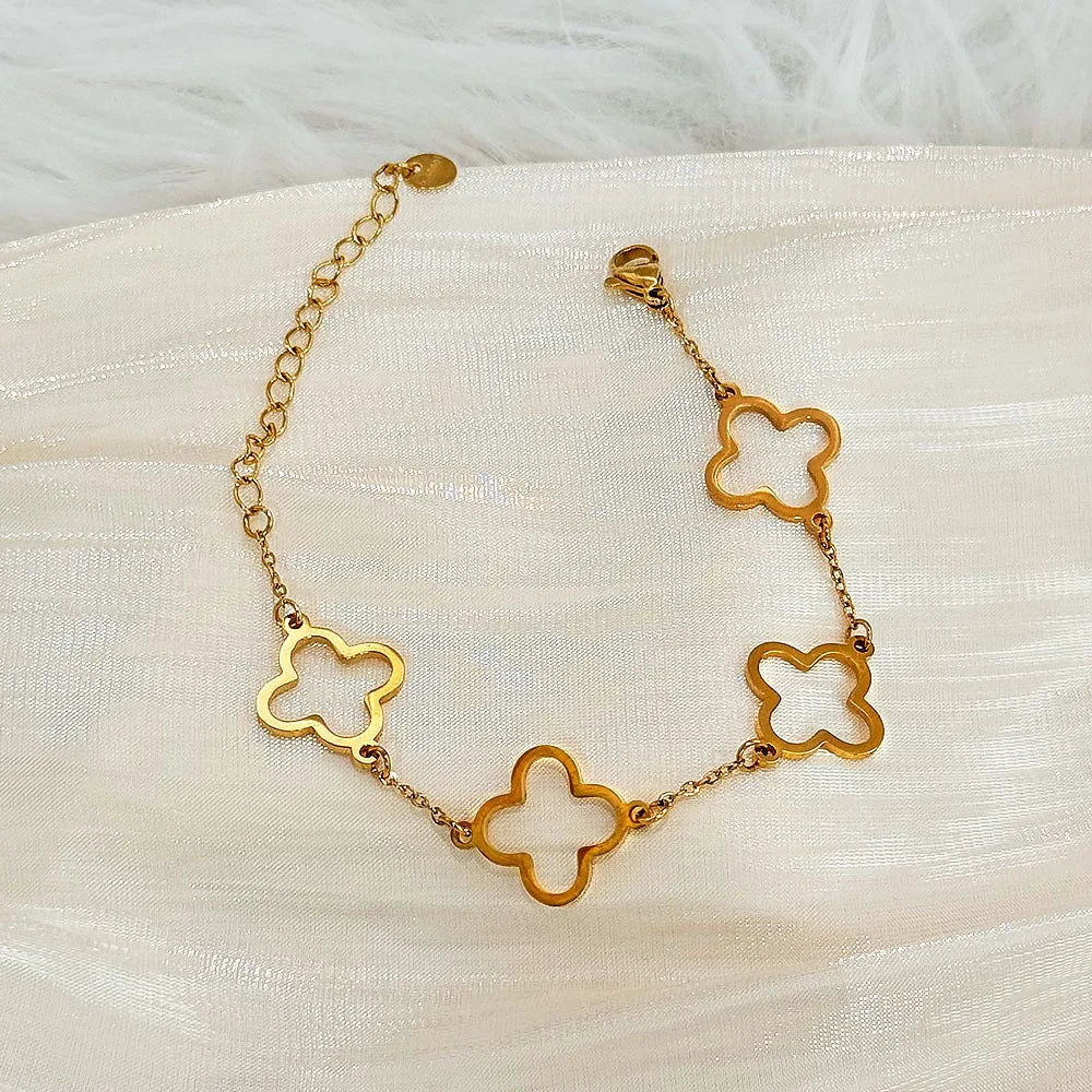 Stainless Steel Gold Bracelet Set, Nail Clover European Style, Stylish Versatile Women’s Jewelry, Daily/Office Versatile