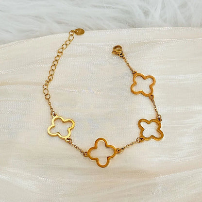 Stainless Steel Gold Bracelet Set, Nail Clover European Style, Stylish Versatile Women’s Jewelry, Daily/Office Versatile