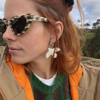 Fashion White Peace Dove Pendant Necklace Earrings for Women Vintage Metal Geometric Round Ear Hoop Jewelry Gift