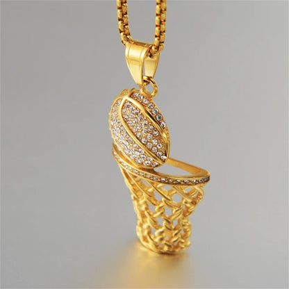 Punk Fashion Iced Out Basketball Basket Pendant Male Gold Color Stainless Steel Sports Necklace For Men Hippie Jewelry Gift 2025