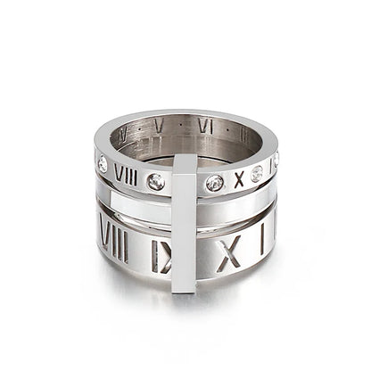 Three Layers Roman Numerals Ring for Women Luxury Stainless Steel Rotatable Crystal Finger Rings Female Wedding Trendy Jewelry