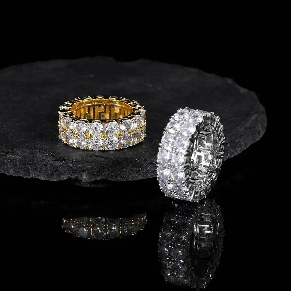 HipHop Jewelry Iced Out Brass Full Cubic Zirconia Tennis Ring Double Row Engagement Ring Unisex Men Eternity Bands Wedding Rings