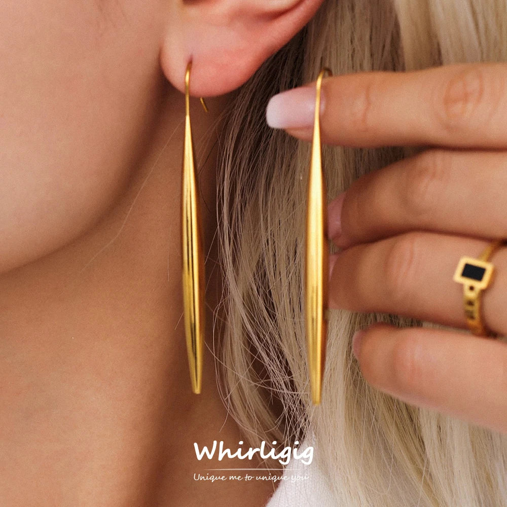 Niche Line Unique Pendant Stainless Steel Long Earrings For Women Waterproof Gold Plated OL Luxury Ear Stud Daily Jewelry