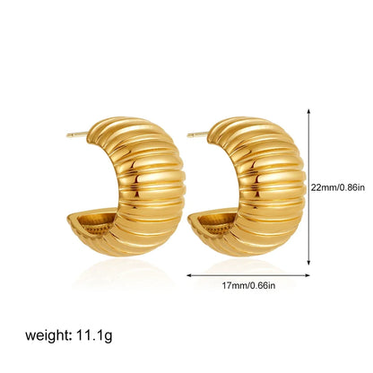 Elegant Gold Chunky C Shape Hoop Earrings - Waterproof
