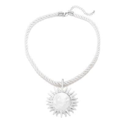 ZAA Vintage Metal Sun Flower Pendant Necklace for Women Rope Chain Collar Jewelry Beach Party Fashion Accessories Gift