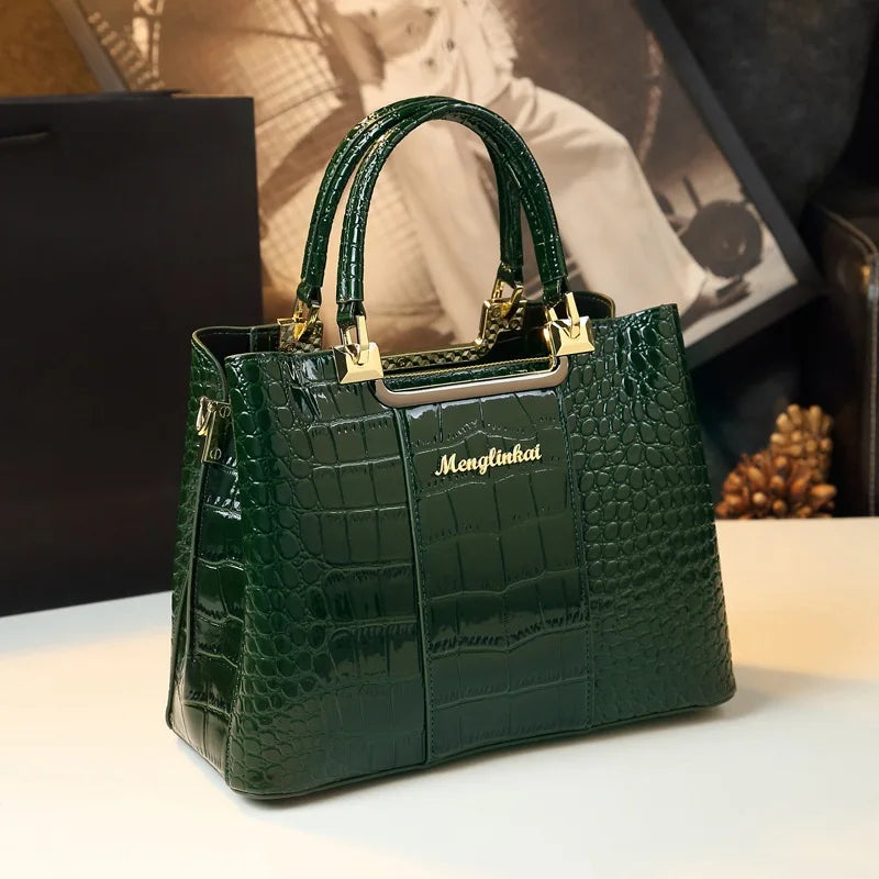 Summer Shiny Mother Bag Crocodile Pattern Middle Aged Women Tote Light Luxury Brand Handbag