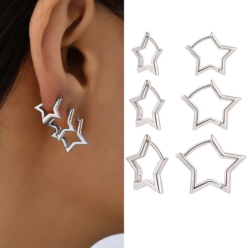 Punk Geometric Star Hoop Earrings - Gold & Silver