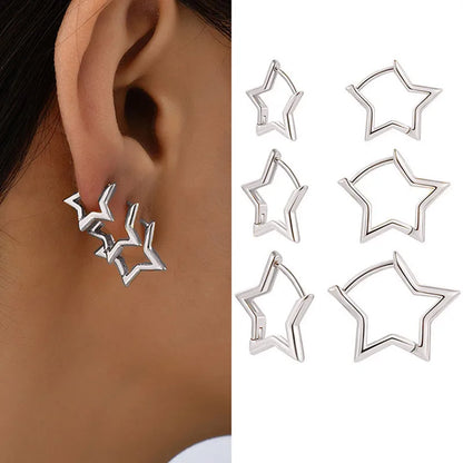 Punk Geometric Star Hoop Earrings - Gold & Silver