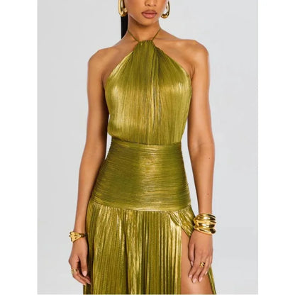 Luxurious Women Corset Party Cocktail Dress Sexy Off Shoulder Halter Folds Slit Guest Celebrity Long Dress Celebrity Prom Gown