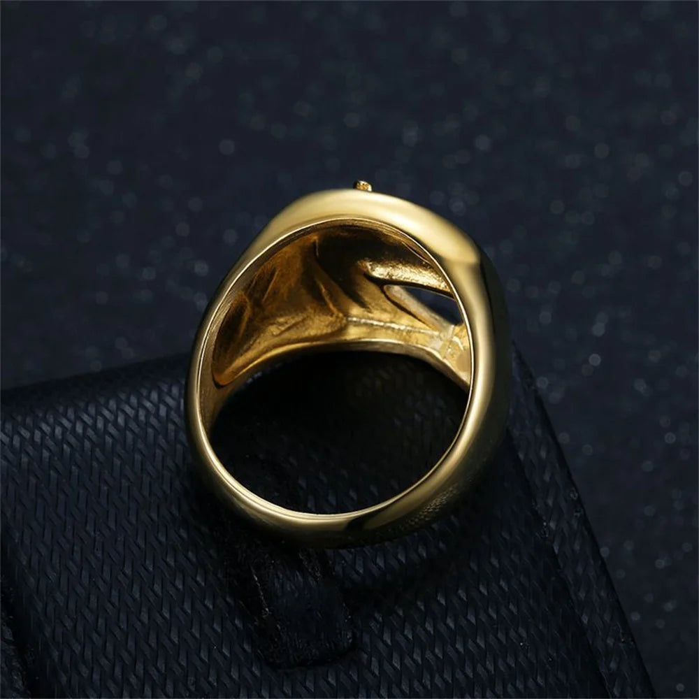 Punk Horseshoe Horse Head Ring Male Wholesale Gold Color Stainless Steel Big Animal Rings For Men Fashion Party Jewelry Gift