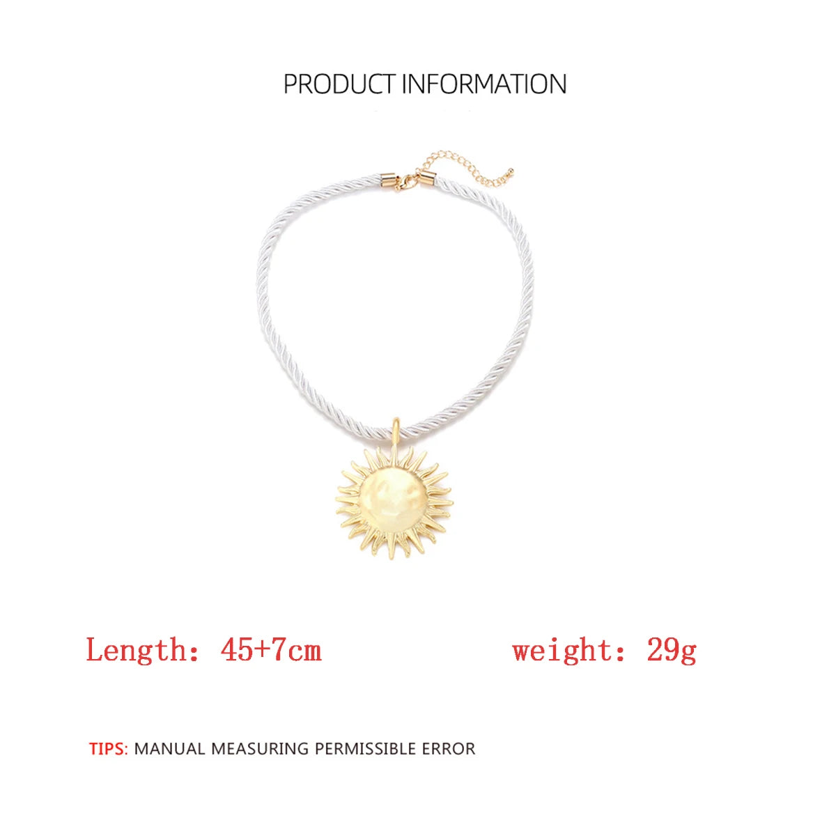 ZAA Vintage Metal Sun Flower Pendant Necklace for Women Rope Chain Collar Jewelry Beach Party Fashion Accessories Gift