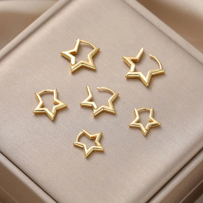 Punk Geometric Star Hoop Earrings - Gold & Silver
