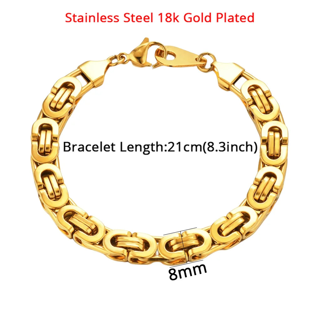 Newest 316L Stainless Steel Bracelet Men Wholesale Wristband 8mm Gold Silver Color Male Hand Chain Link Bracelet Hip Hop Jewelry