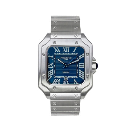 British Brand Top Luxury Men's Square Quartz Watch Stainless Steel Alloy Watch Roman Numeral Calendar Watch