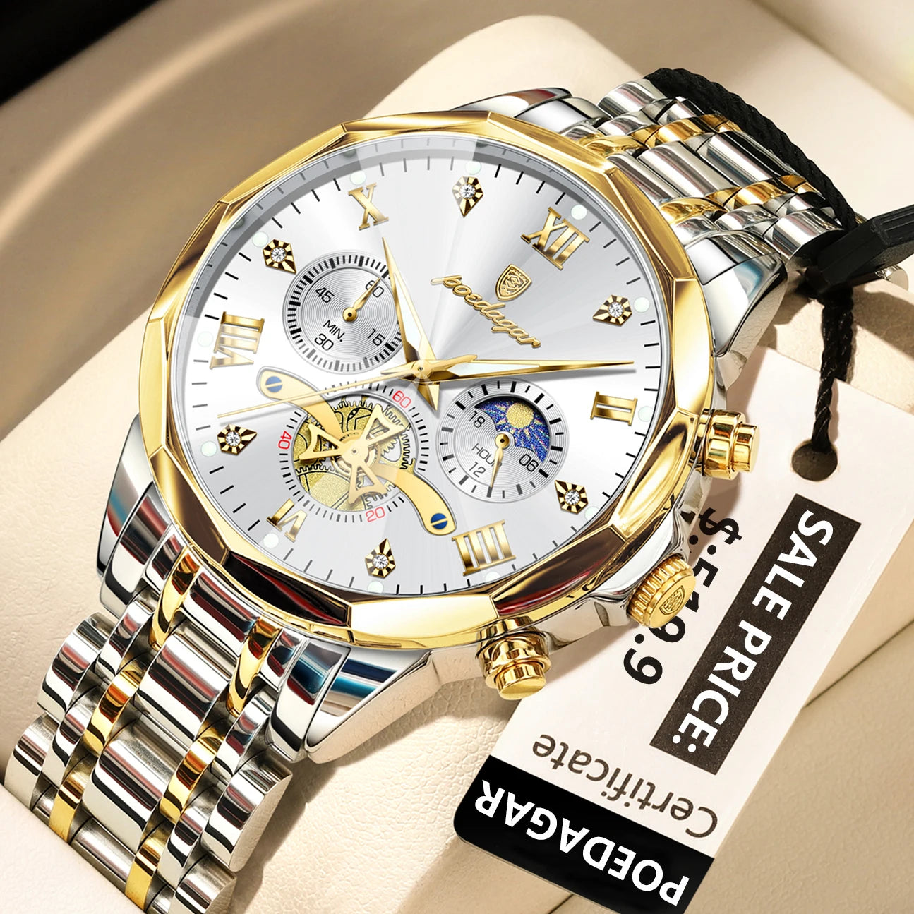 POEDAGAR Elegance Men's Luminous Chronograph Watch