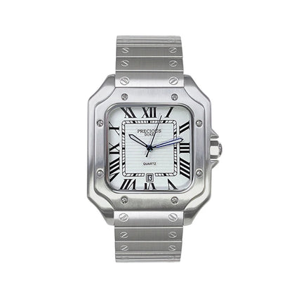 British Brand Top Luxury Men's Square Quartz Watch Stainless Steel Alloy Watch Roman Numeral Calendar Watch