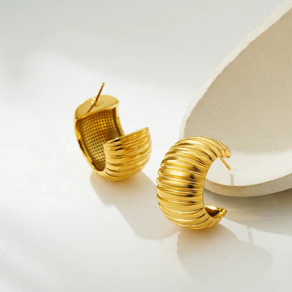 Elegant Gold Chunky C Shape Hoop Earrings - Waterproof