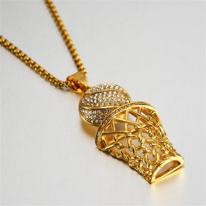 Punk Fashion Iced Out Basketball Basket Pendant Male Gold Color Stainless Steel Sports Necklace For Men Hippie Jewelry Gift 2025
