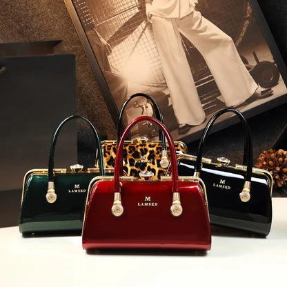 Patent Leather Women Bag for Middle Age Mothers Large Capacity Crossbody Shiny Diamond Tote Bag