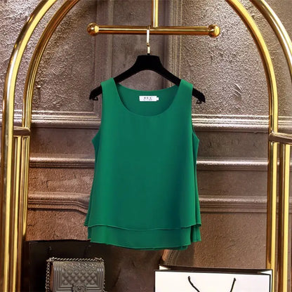 2024 Fashion Summer Chiffon Blouses Women Solid Loose blouse Sleeveless O-Neck Tops 13 Colors Blouse Shirts Tops blusa feminina