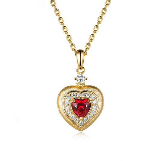TYYL Lab Grown Ruby Heart Pendant Real 925 Silver Necklace 18K Gold Plated Frosted Moissanite Pendants Luxury Wedding Jewelry